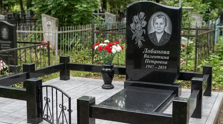 Памятник с гравировкой тюльпанов — выполненная работа «Лобанова» в Южно-Сахалинске