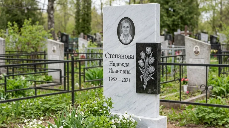Памятник с гравировкой тюльпанов — выполненная работа «Степанова» в Южно-Сахалинске