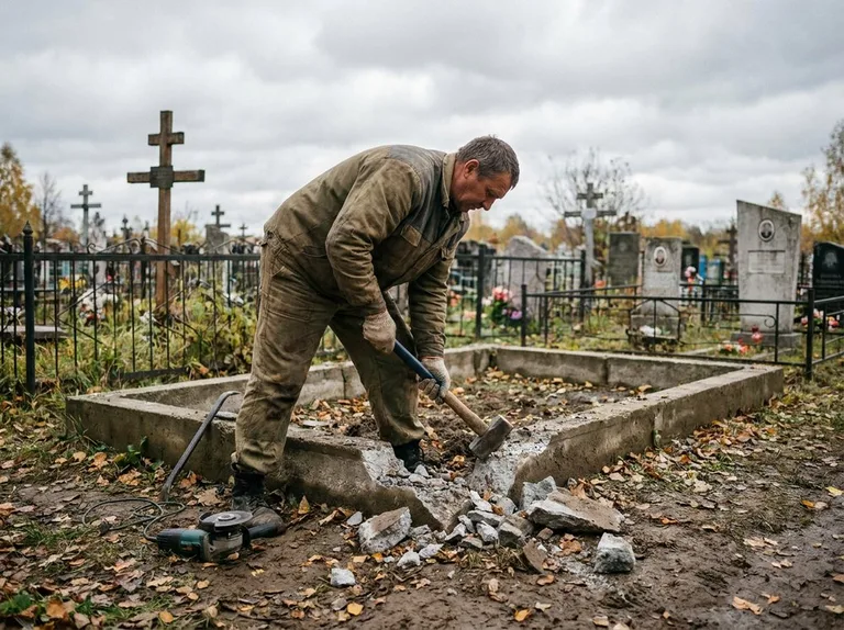 Демонтаж цветника на могиле в Южно-Сахалинске