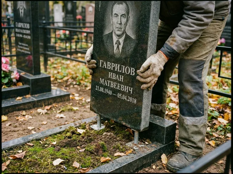 Демонтаж гранитного памятника (стелы) с могилы в Южно-Сахалинске