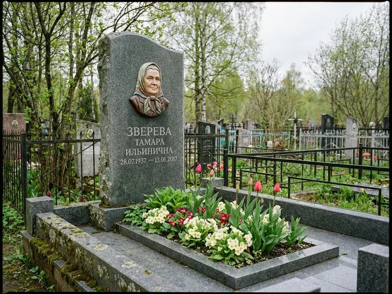 Керамический портрет на летнем кладбище в Южно-Сахалинске