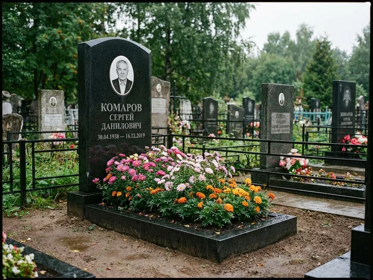 Портрет на керамике — семейный памятник в Южно-Сахалинске