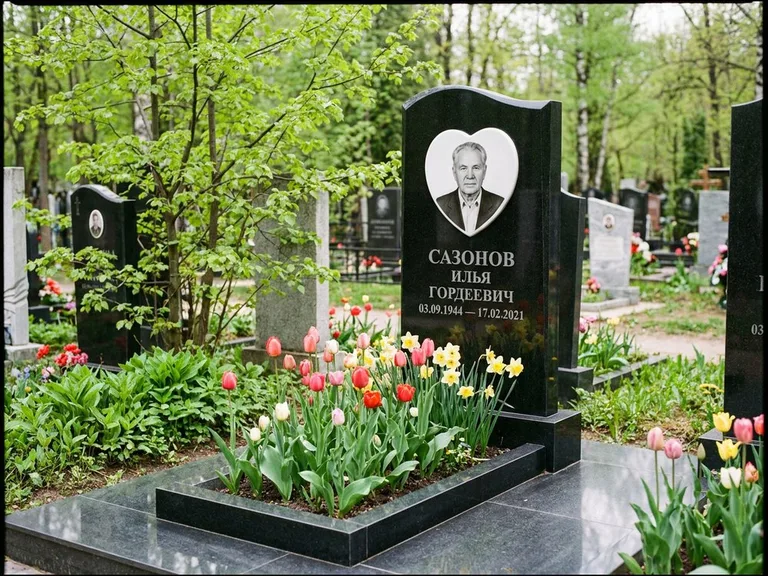 Цветной керамический портрет на памятнике в Южно-Сахалинске