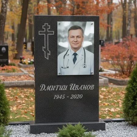 Портрет на стекле 180×240 мм на чёрной стеле в Южно-Сахалинске