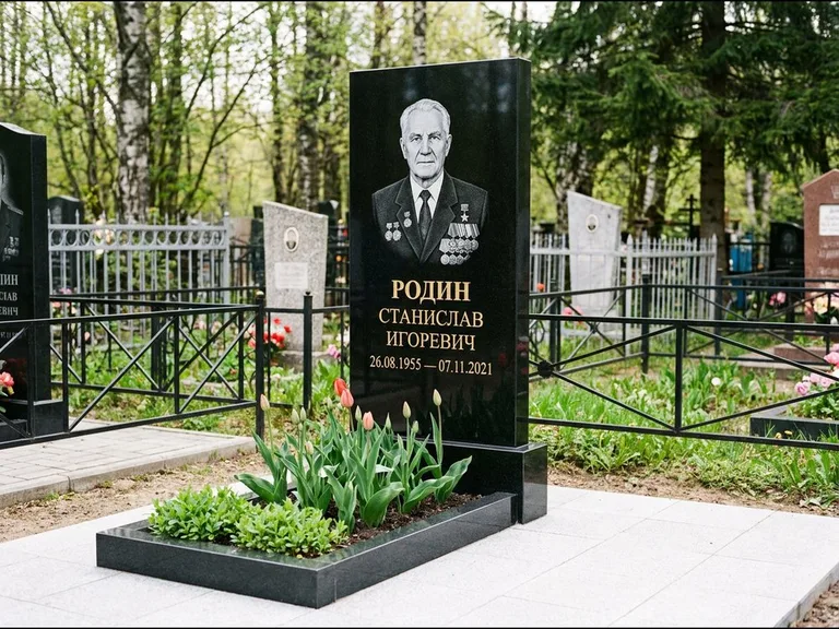Гравировка портрета на чёрном граните — выполненная работа 21 в Южно-Сахалинске