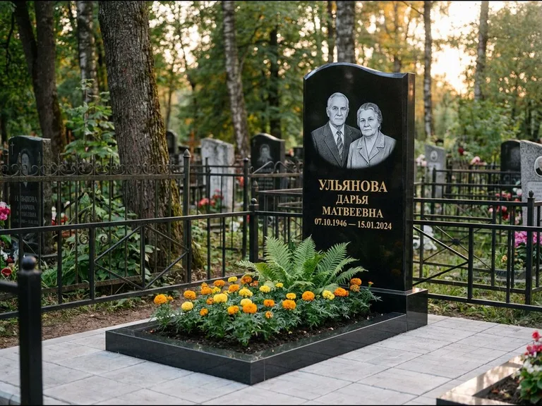 Гравировка портрета на чёрном граните — выполненная работа 24 в Южно-Сахалинске