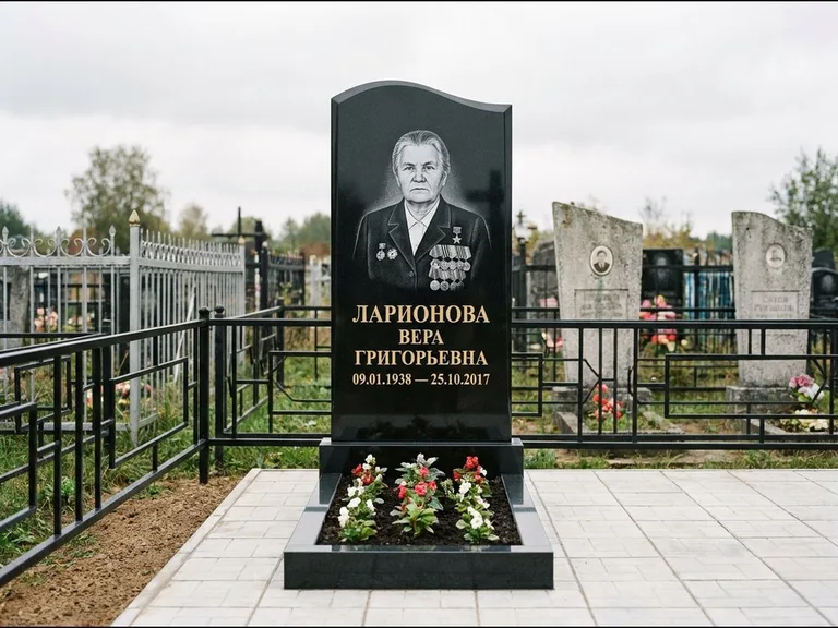 Гравировка портрета на чёрном граните — выполненная работа 28 в Южно-Сахалинске