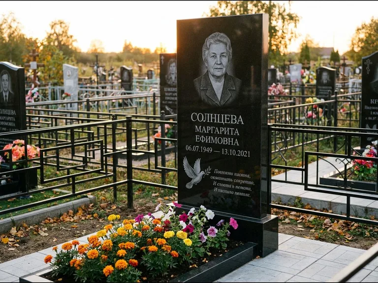 Памятник с гравировкой голубей — гравировка голубя с оливковой ветвью рядом с эпитафией, работа «Солнцева» в Южно-Сахалинске