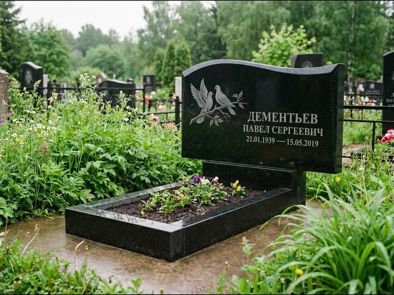 Памятник с гравировкой голубей — гравировка голубей, работа «Дементьев» в Южно-Сахалинске