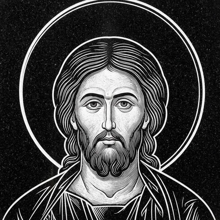 Эскиз иконы: Архангел Михаил — воинам и мужчинам, гравировка на памятник в Южно-Сахалинске