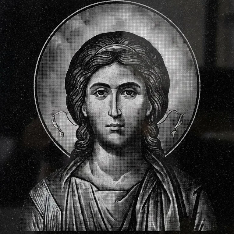 Эскиз иконы: Архангел Михаил (полутон) — образ архангела в полутонах, гравировка на памятник в Южно-Сахалинске