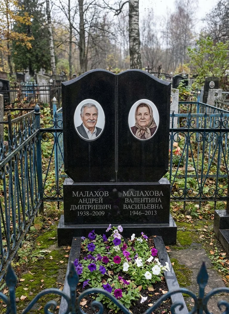 Семейный гранитный памятник на кладбище Ячнево