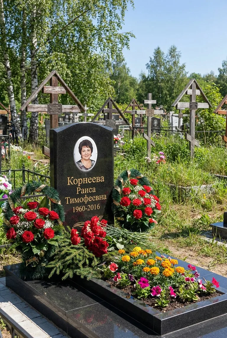 Памятник с цветником на Лесном кладбище