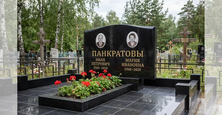 Памятник с художественной гравировкой, Гранитные памятники, цветники и благоустроенные участки — работы мастерской «Мастер Каменев»