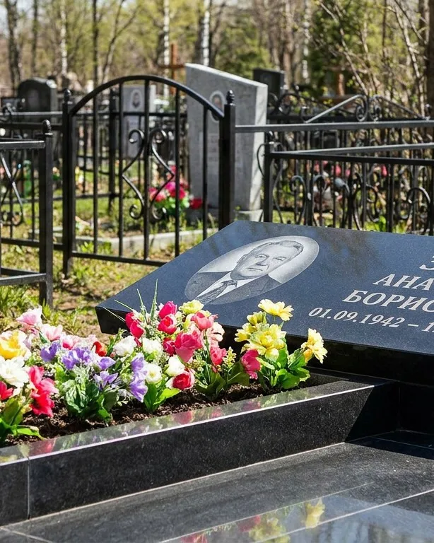 Премиум памятник под ключ с мощением и оградой в Южно-Сахалинске