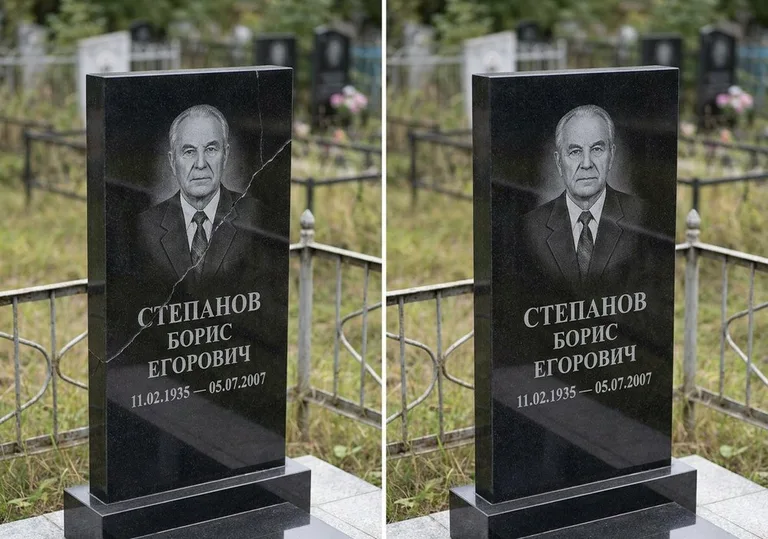 Восстановление надписи и портрета на памятнике: до и после в Южно-Сахалинске