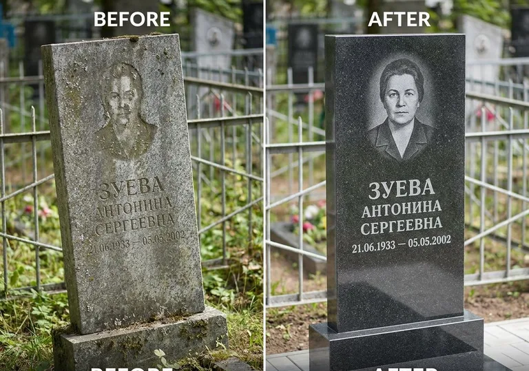 Восстановление сколов кромки гранита: до и после в Южно-Сахалинске