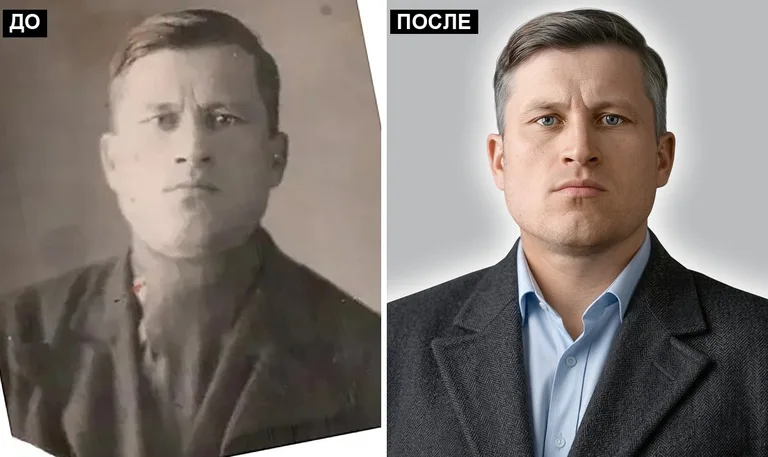 Ретушь фото на памятник — замена одежды: до и после в Южно-Сахалинске