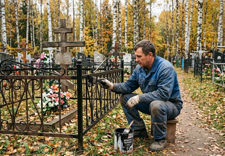 Покраска ограды и благоустройство могилы