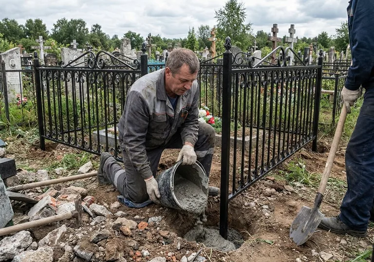 Установка ограды бетонированием ножек в грунт в Южно-Сахалинске