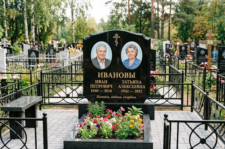 Установка памятника на бетонное основание с цоколем и цветником в Южно-Сахалинске
