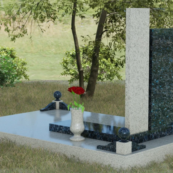 Многоуровневый гранитный памятник, гранит Блю Перл, вид 3
