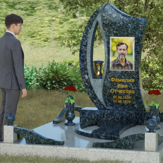 Гранитный памятник с каплевидным отверстием, гранит Блю Перл, вид 4