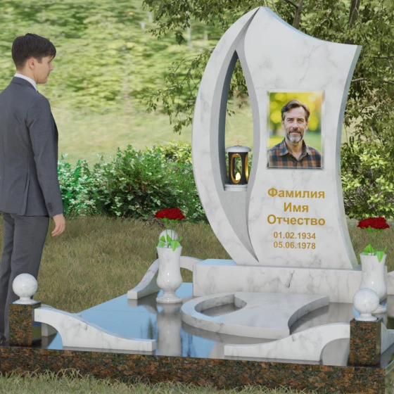 Гранитный памятник с каплевидным отверстием, мрамор Тассос, вид 4