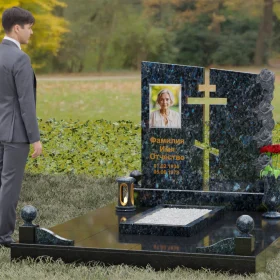 Православный комбинированный памятник с крестом - П101