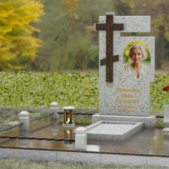 Православный памятник с рельефным крестом, гранит Мансуровский, вид 4