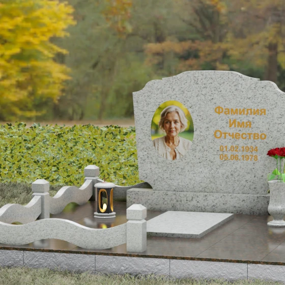 Горизонтальный памятник-волна с цоколем, гранит Мансуровский, вид 4