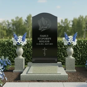 Вертикальный гранитный православный памятник-комплекс с крестом - ПН058