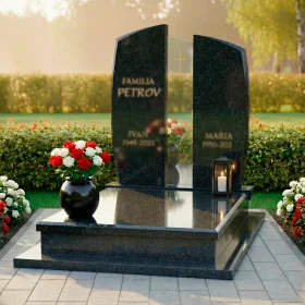 Элитный католический памятник из гранита и стекла - ПН237