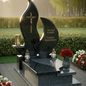 Вертикальный православный гранитный памятник с крестом - ПН239