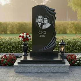Гранитный православный памятник на двоих с мемориалом - ПН442