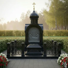 Гранитный православный вертикальный памятник с комплексом - ПН531