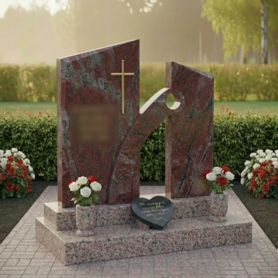 Мемориал с аркой и «оком вечности», гранит Лезниковский