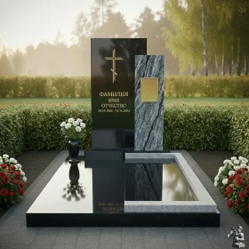 Комбинированный православный вертикальный памятник - ПН577