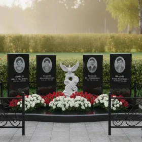Вертикальный гранитный или мраморный памятник на четверых - ПН675
