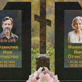Горизонтальный православный памятник гранит/стекло - П246