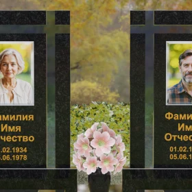Вертикальный гранитный памятник со стеклом и крестом - П248