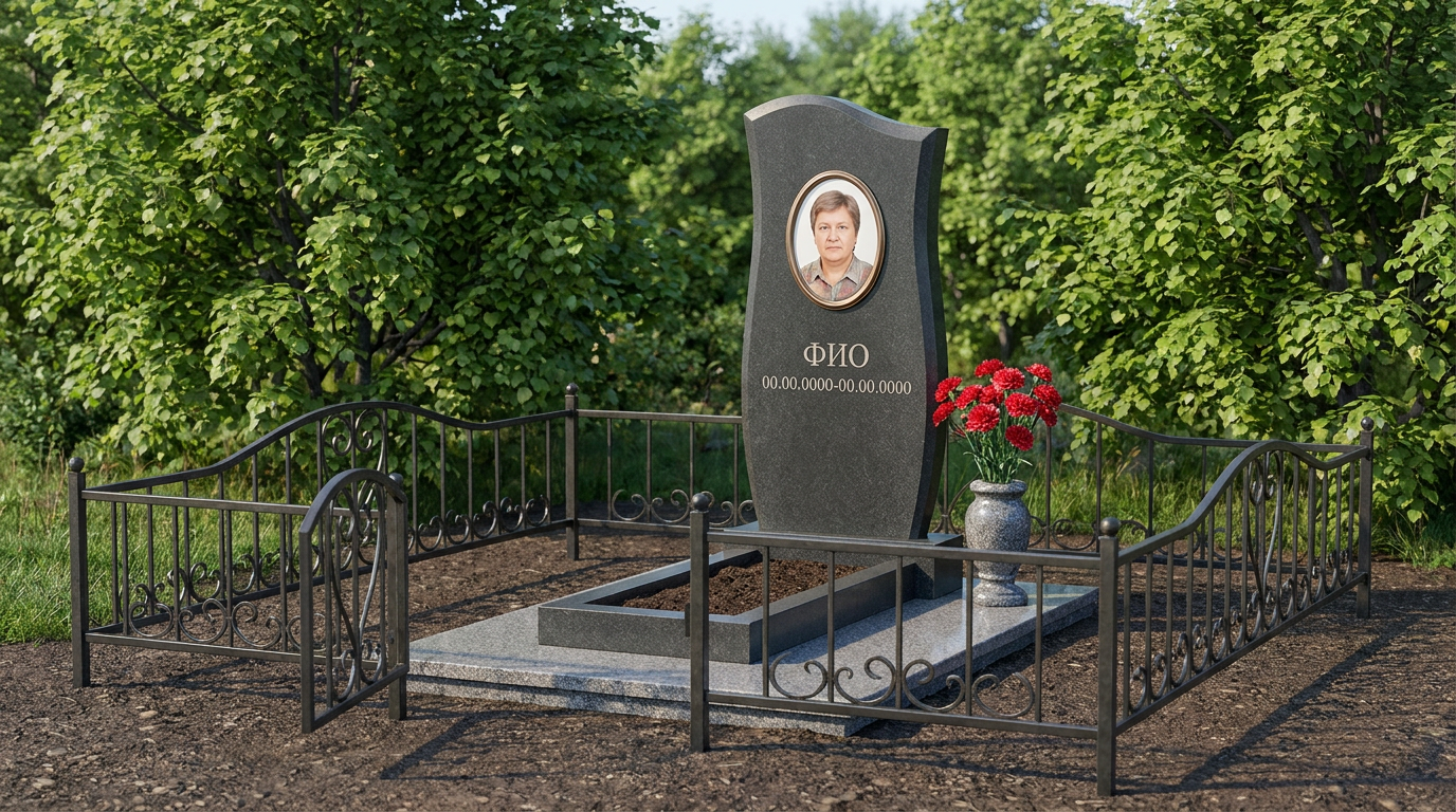Пример дизайна: Памятник из тёмного базальта вертикальный с гравировкой портрета