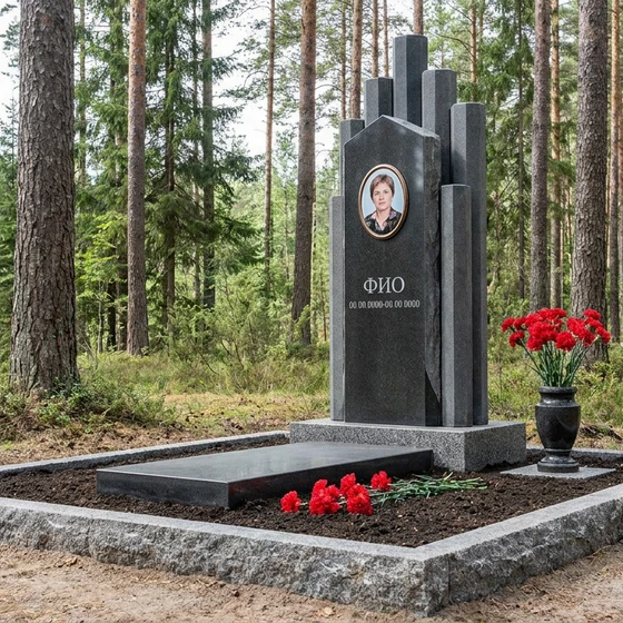 Базальтовый памятник со скульптурой в полный рост