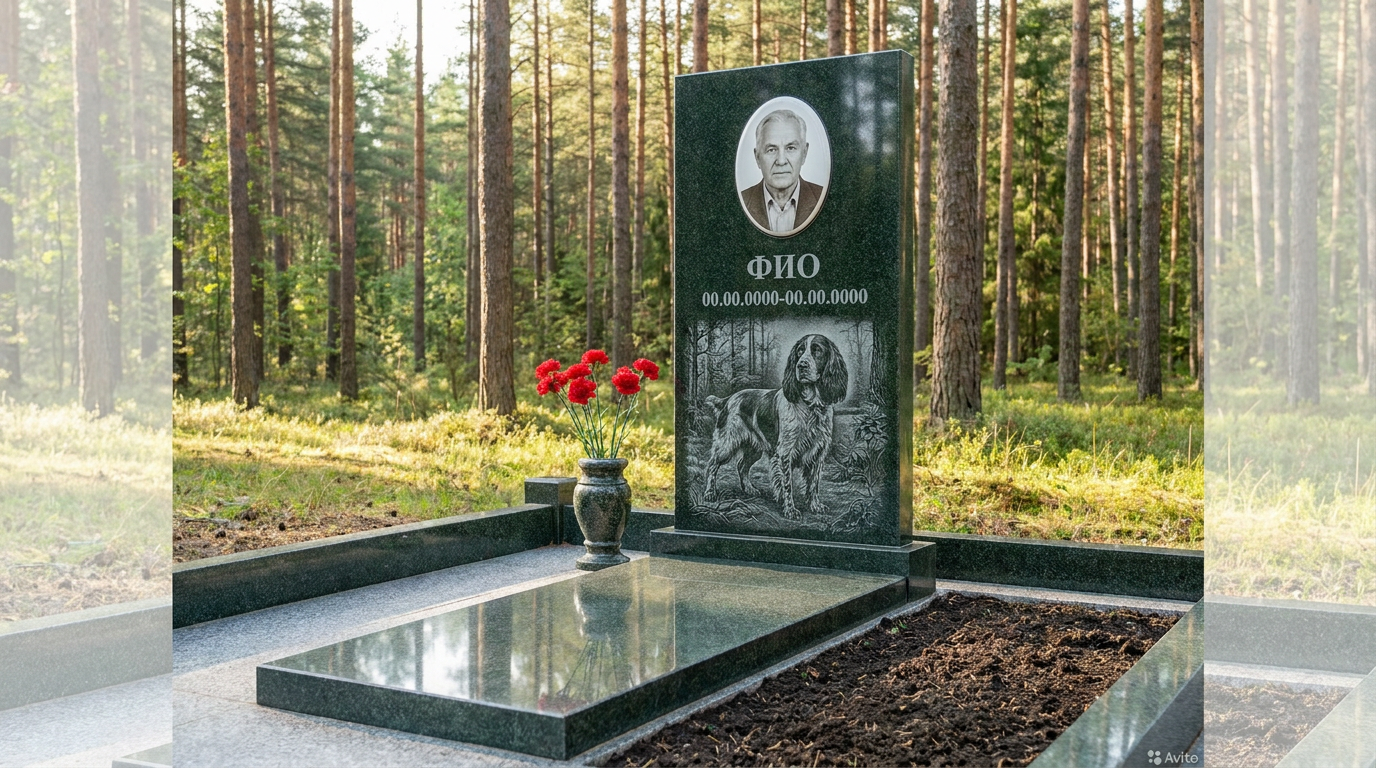 Пример дизайна: Гранитный памятник охотнику с двустволкой