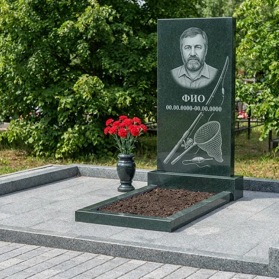 Гранитный памятник рыбаку с уловом