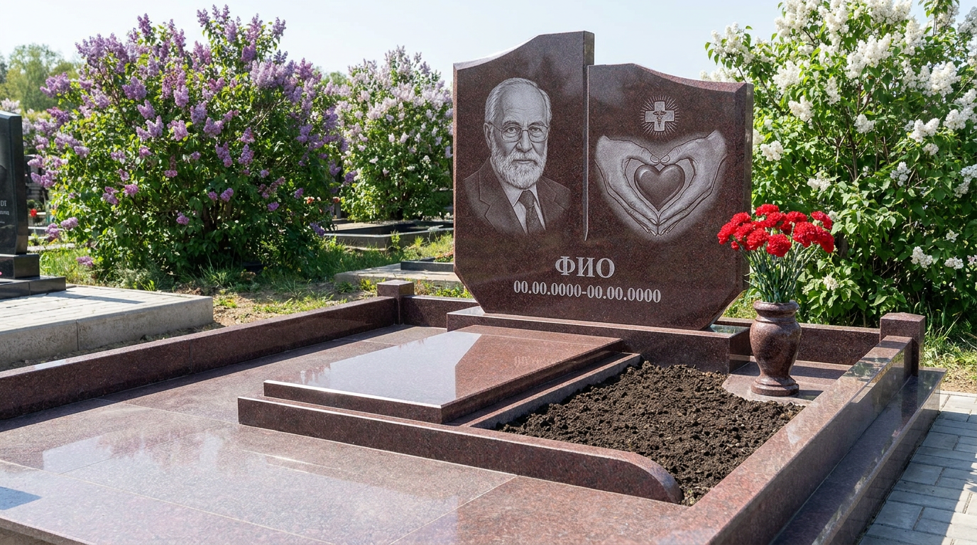 Пример дизайна: Гранитный памятник врачу с лавровой ветвью