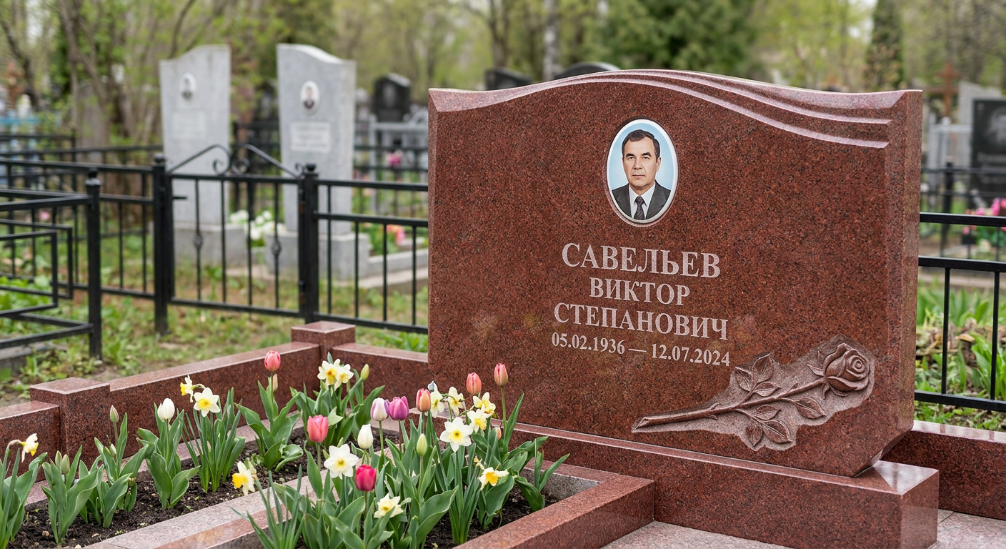 Пример дизайна: Мемориал с розой на стеле из лезниковского гранита