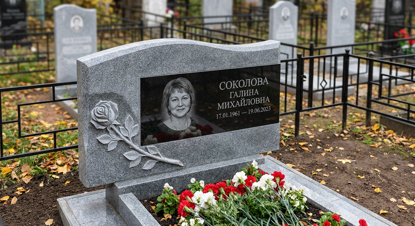Пример дизайна: Памятник с розой из мансуровского гранита с волной