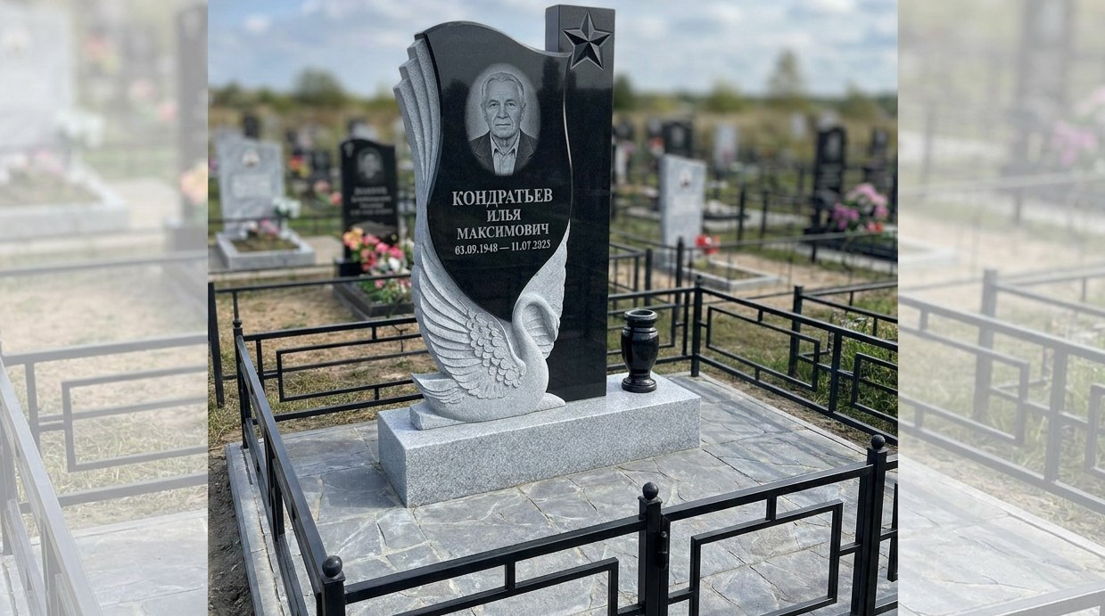Пример дизайна: Гранитный памятник со звездой и лебедем — фото и цена